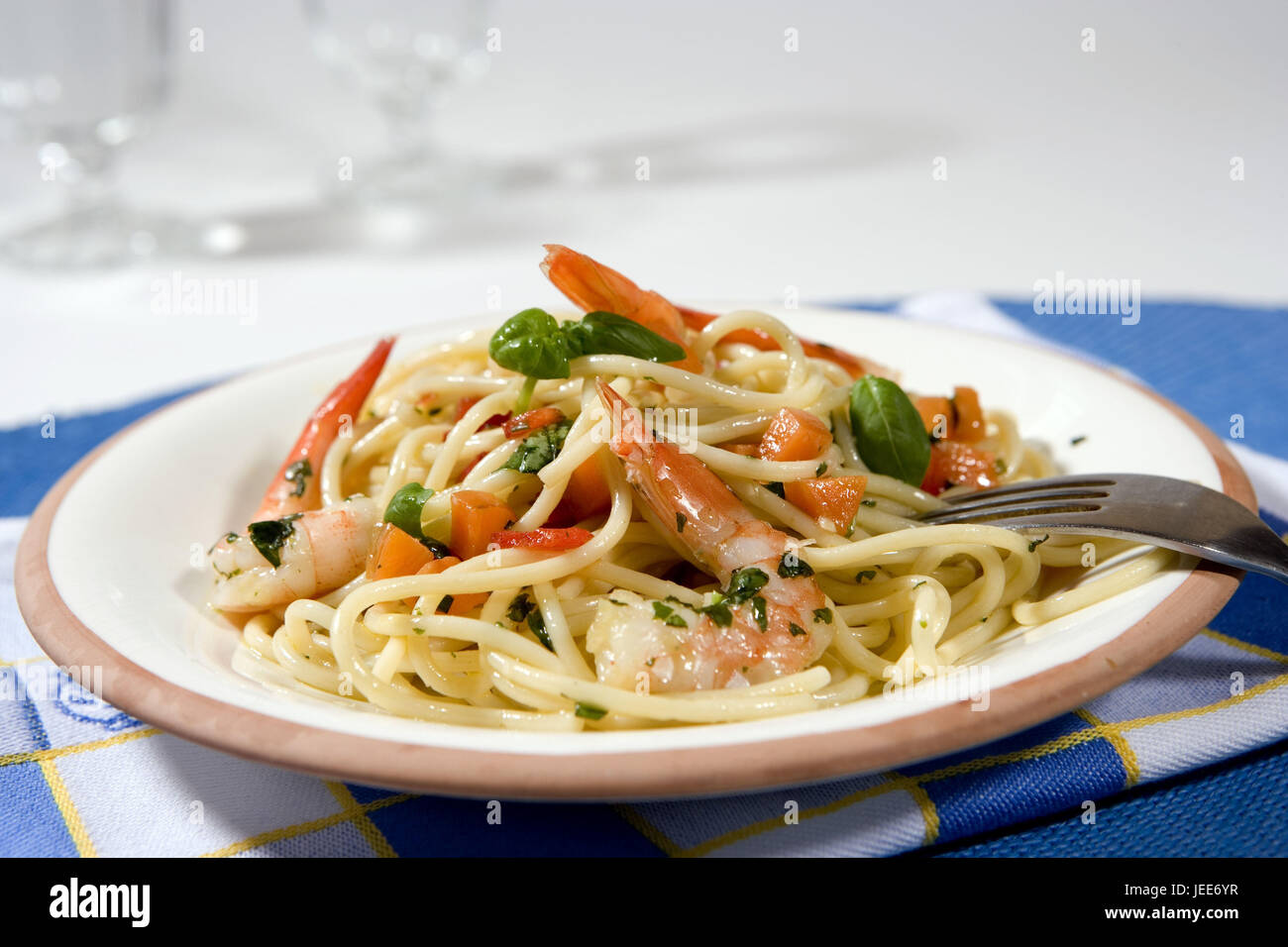Spaghetti with shrimps, Stock Photo