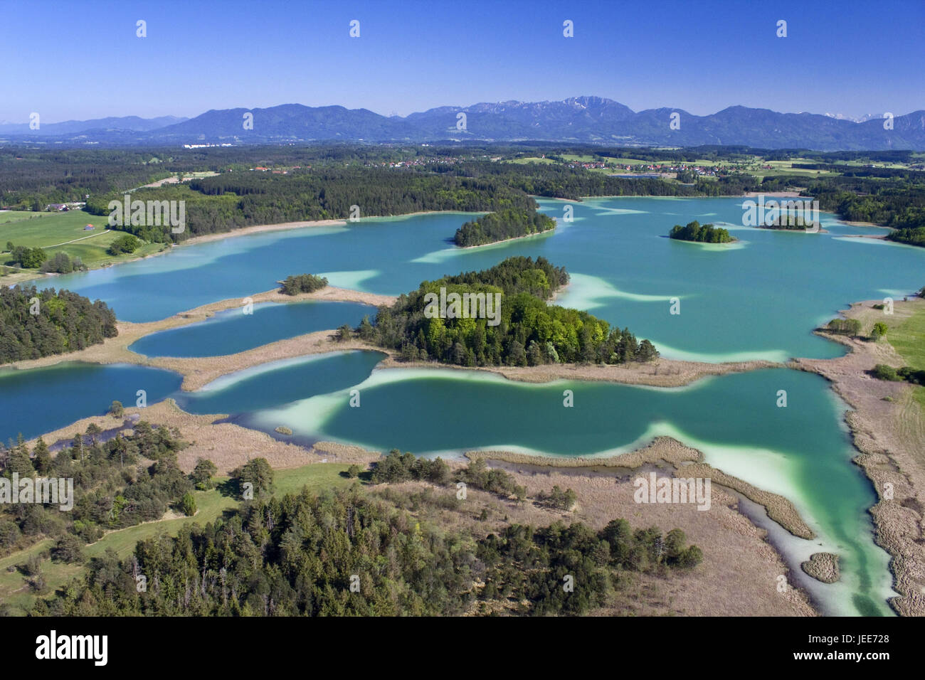 Easter lakes from the air, village Iffel, Upper Bavaria, Bavarians