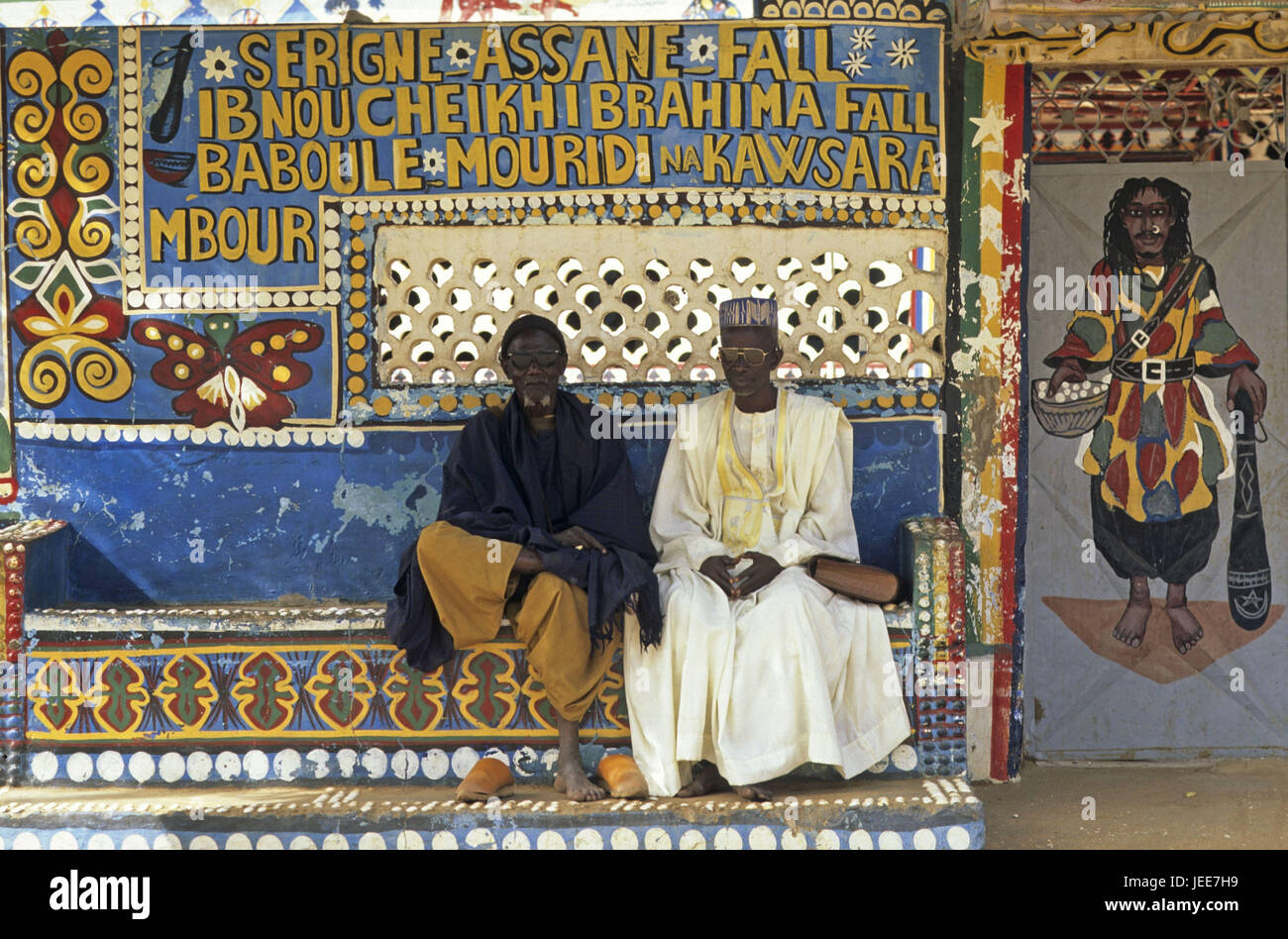 House, bank, men, old, Marabout, M'Bour, Senegal, Stock Photo