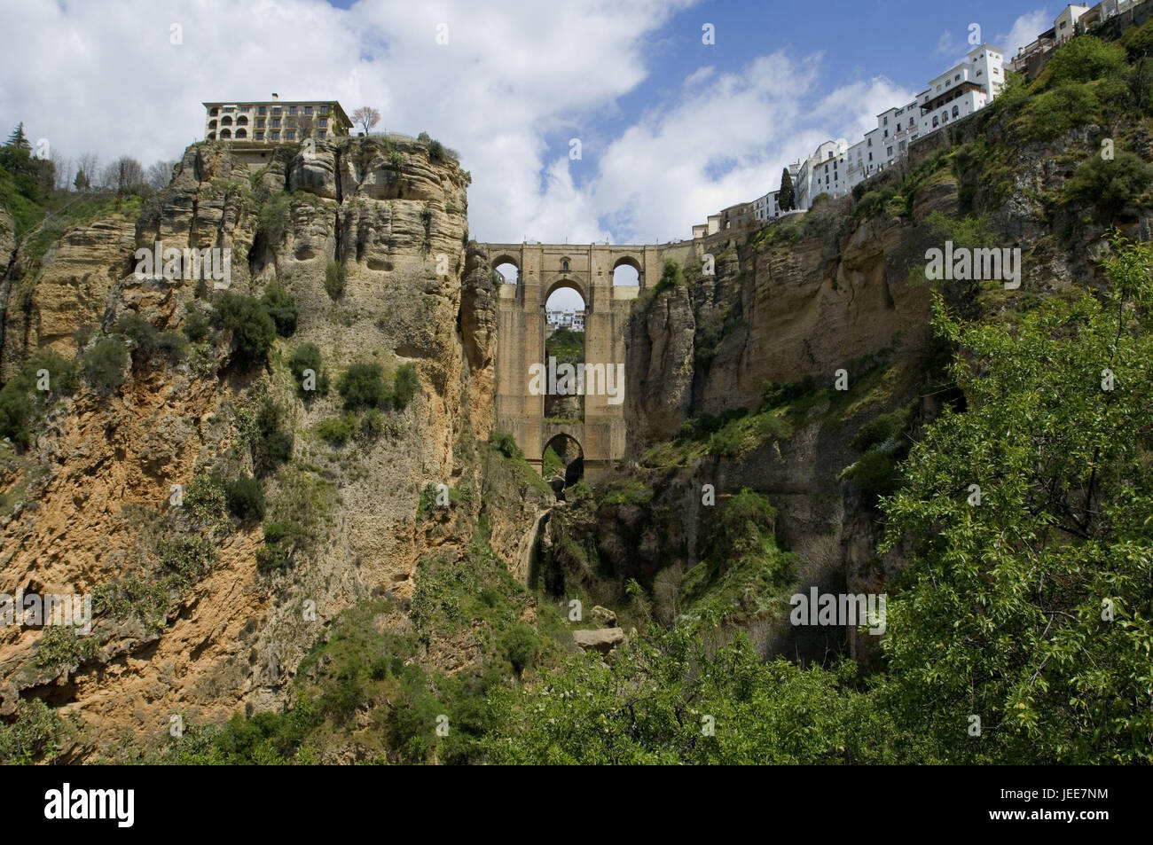 Bridge, Puente Nuevo, gulch, el Tajo, Ronda, Andalusia, Spain, Stock Photo