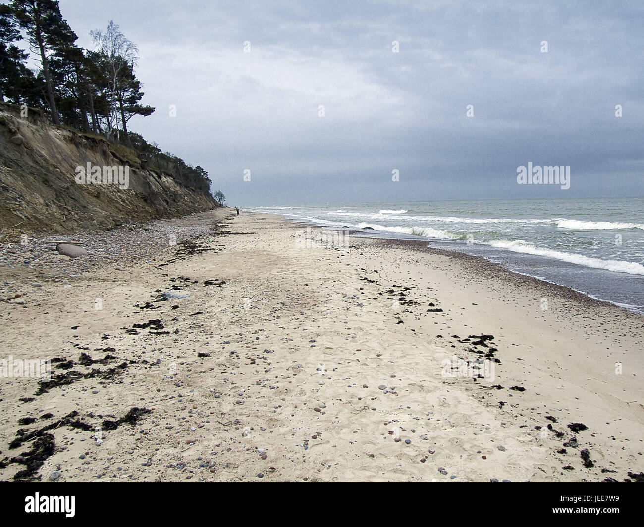 Lithuania, Smiltyne, sandy beach, sea, Europe, the Baltic States, destination, place of interest, nature, national park, nature reserve, UNESCO-world nature heir, coast, beach, deserted, loneliness, sky, cloudies, Stock Photo