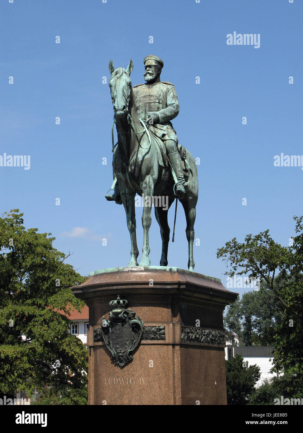 Germany, Hessen, Darmstadt, peace square, bleed monument, square, monument, statue, bleed statue, socket, horse, bleed, Grand Duke, commander, Stock Photo