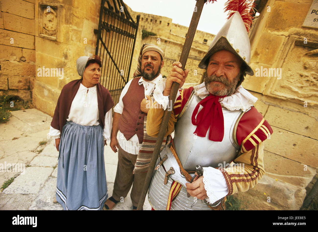 Island Malta, peninsula Sciberras, Valletta, fort piece Elmo, military save, actor, costumes, historically, no model release, Maltese islands, Mediterranean island, capital, culture, UNESCO-world cultural heritage, structure, fortress, bastion, showing, show, Guardia save, person, pawn, guard, soldier, tradition, tourism, place of interest, outside, Stock Photo