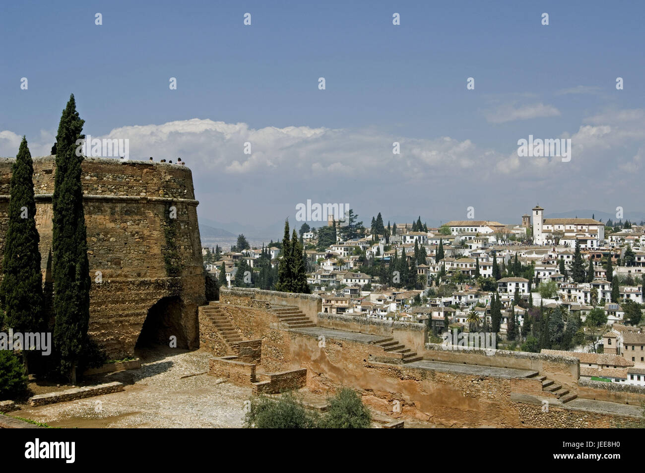 Location Alhambra, view, part of town of Albayzin, Granada, Andalusia, Spain, Stock Photo
