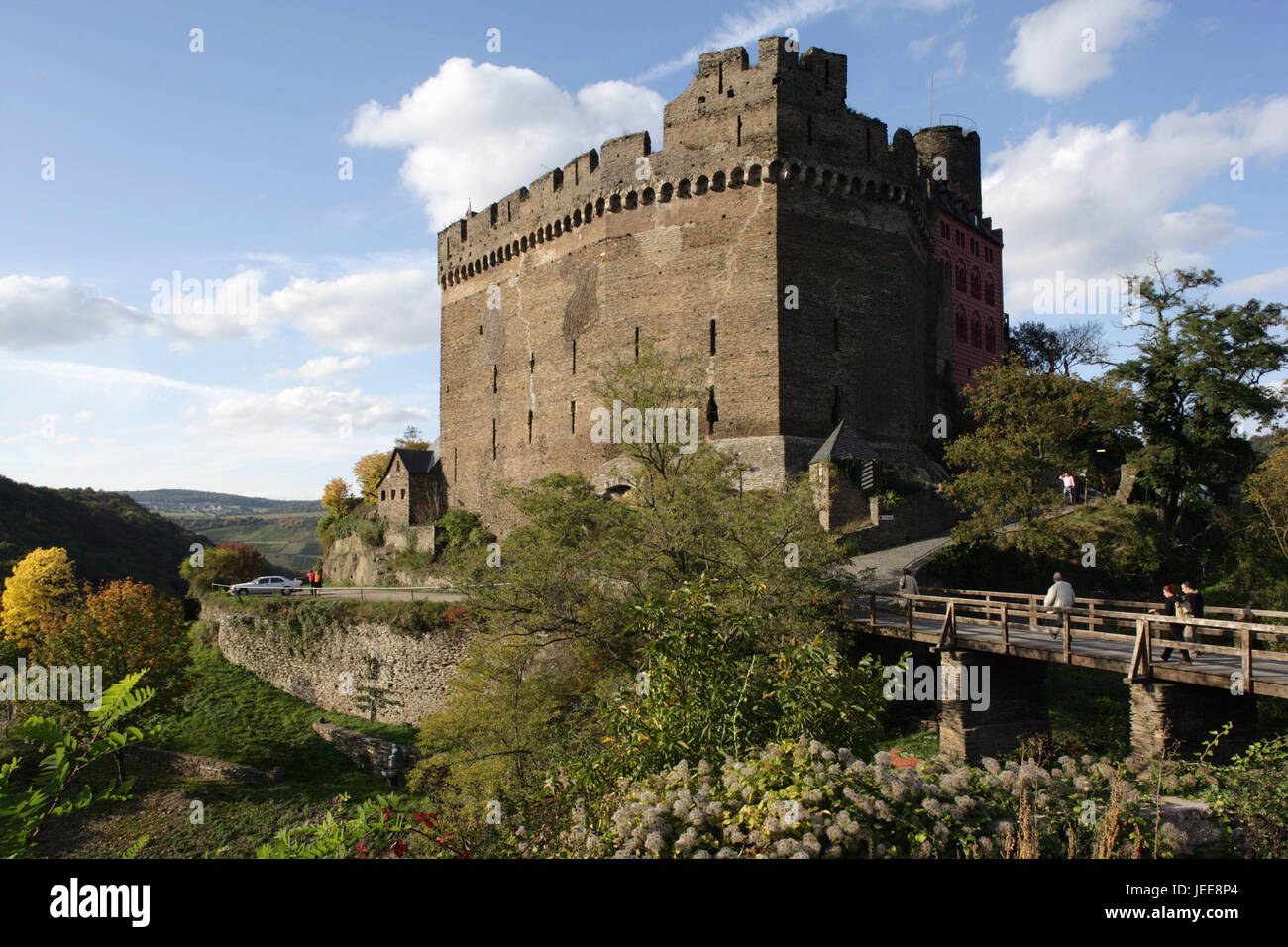 Germany, Rhineland-Palatinate, Oberwesel on the Rhine, castle nice castle, autumn, Rhine Valley, hill, castle grounds, donjon, military attachment, building, structure, architecture, destination, culture, place of interest, icon, Middle Ages, knighthood, Stock Photo