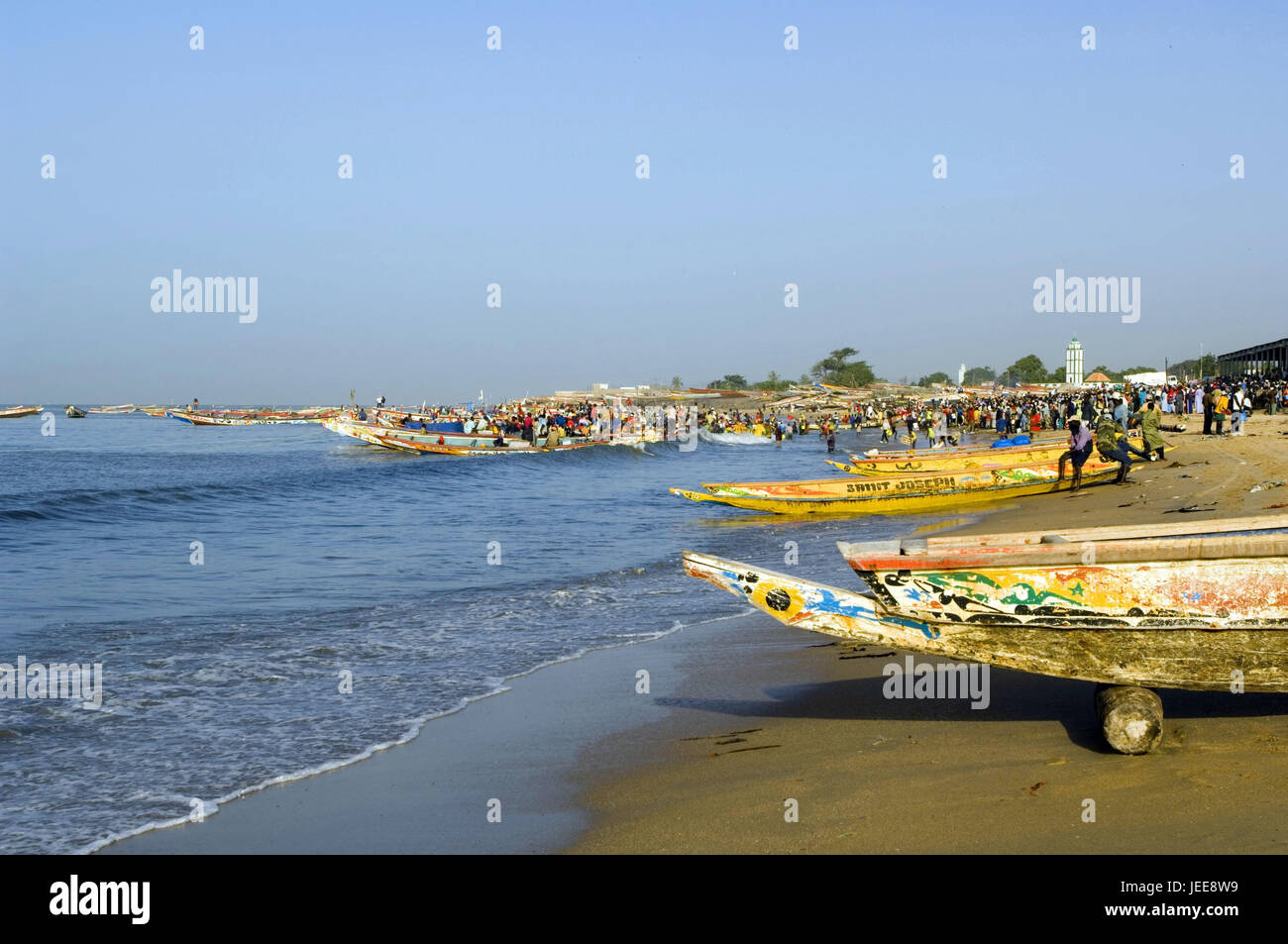 Sea, harbour, fishing boats, Pirogen, fishermen, remove, M'Bour, Petite Cote, Senegal, Stock Photo