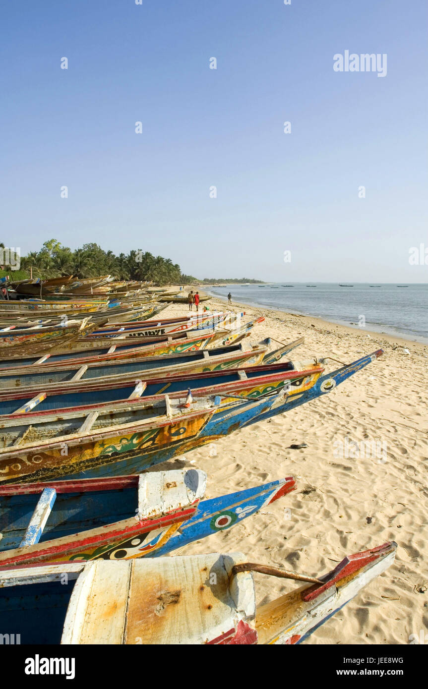 Sea, beach, harbour, fishing boats, Pirogen, M'Bour, Petite Cote, Senegal, Stock Photo