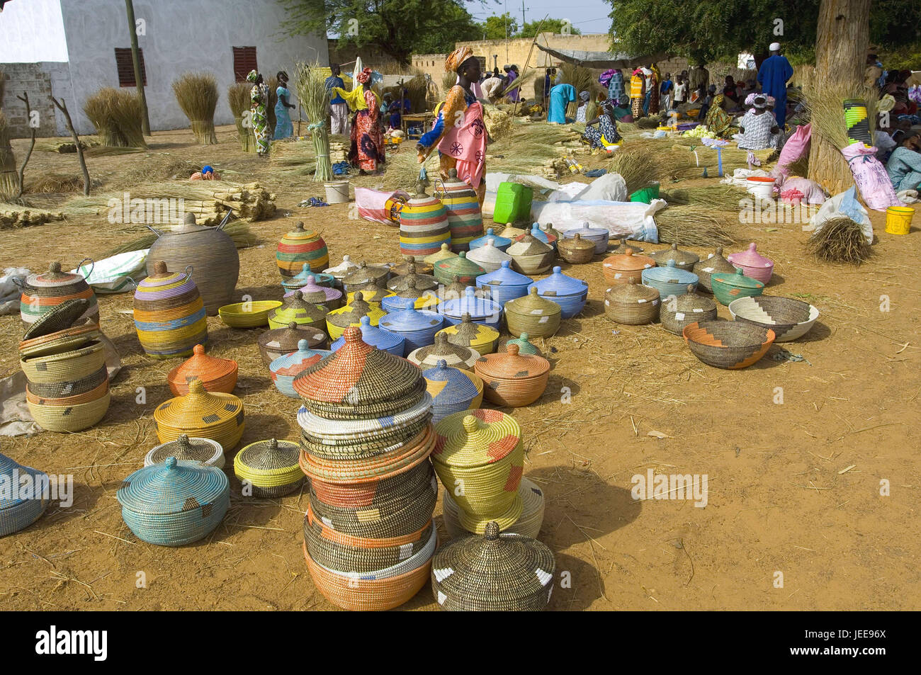 Ngaye Mekhe, market scene, straw tract, wickerwork, Senegal, Stock Photo