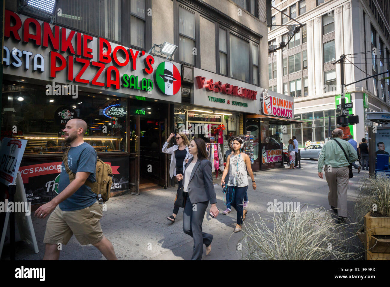 A collection of storefronts in the Garment District (Garment Center) in
