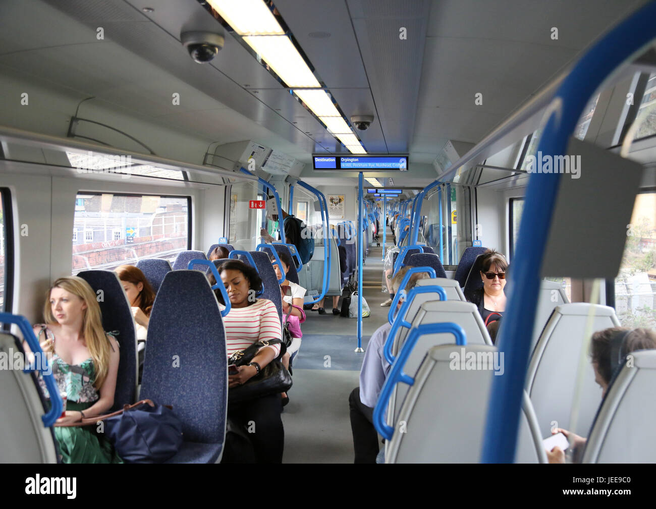 London Thameslink: Interior of a new Series 700 Siemens train recently introduced on London's Thameslink rail network Stock Photo