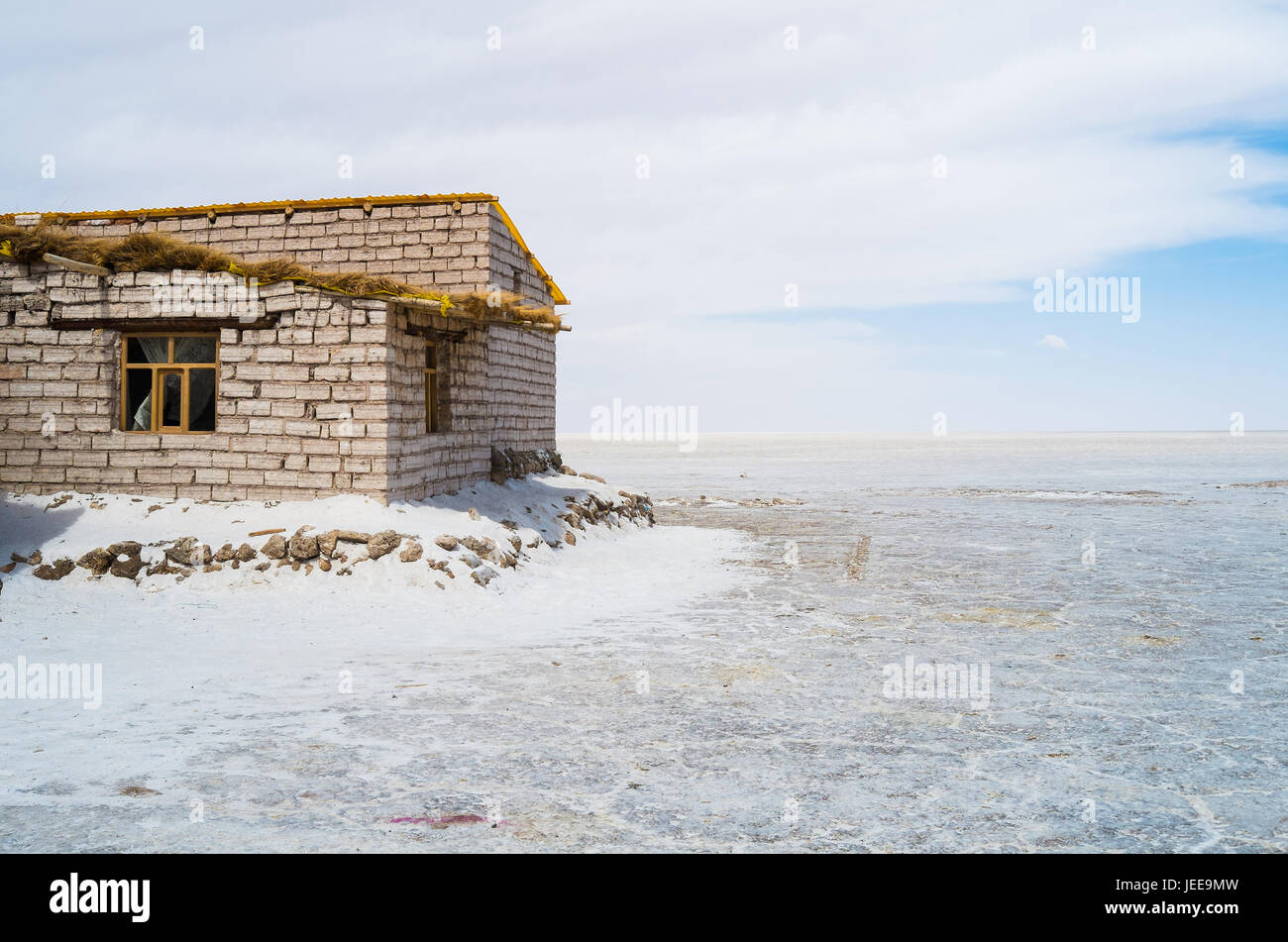 Hotel made with salt in Salar the Uyuni salty lake, Bolivia Stock Photo
