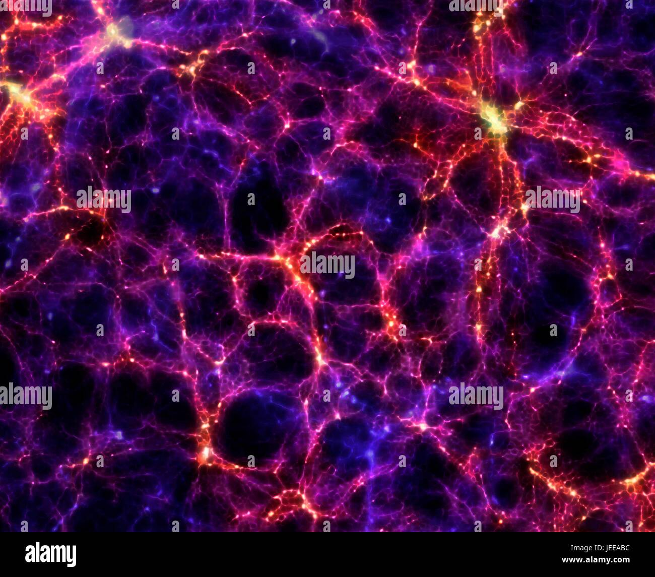 An impression of the large-scale structure of the universe, showing galaxy clusterrs and superclusters arranged in long filaments and concentrated at nodes. Stock Photo