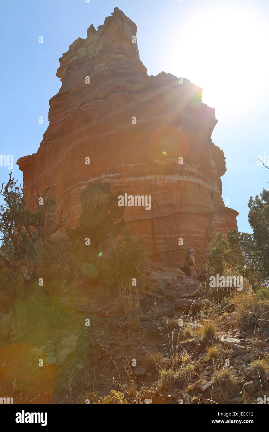 Palo Duro Canyon Lighthouse with Sunflare Stock Photo