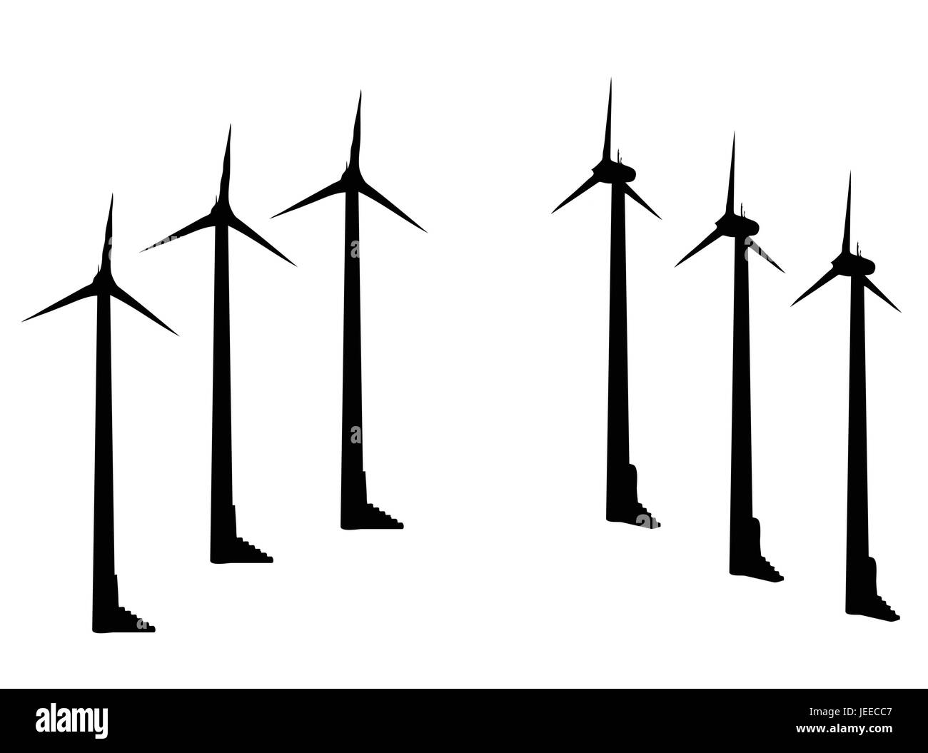 EPS 10 vector illustration of wind turbine silhouette on white ...