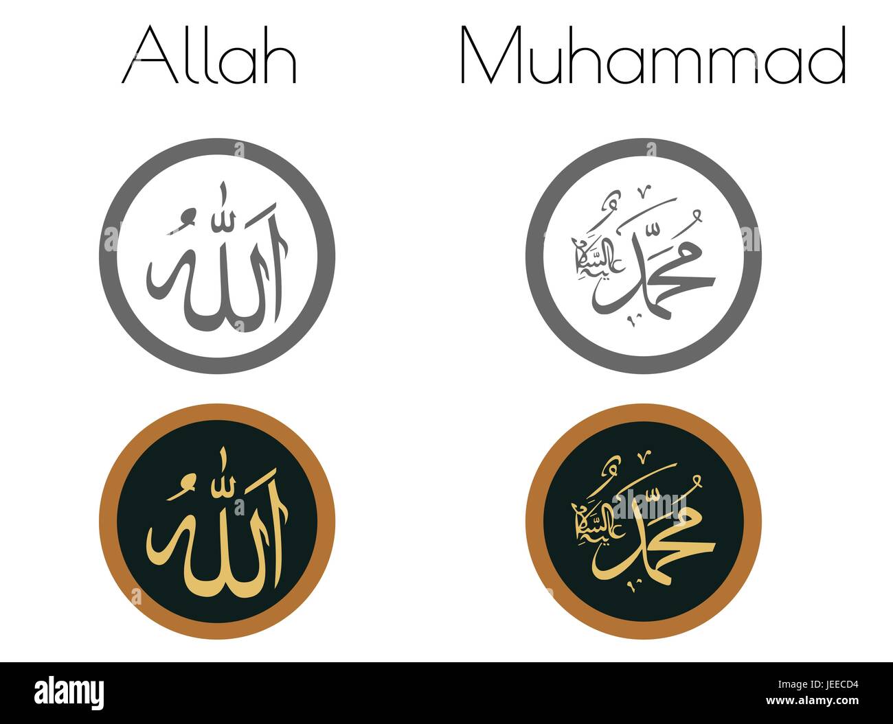 EPS 10 vector illustration of Allah & Muhammad words on white ...