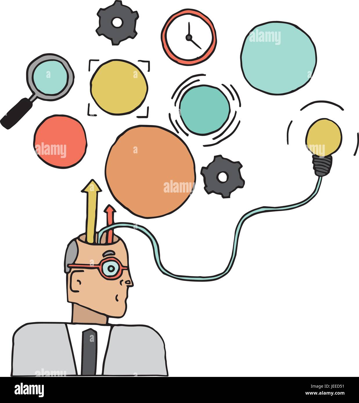 Conceptual image of person with setting icons Stock Vector