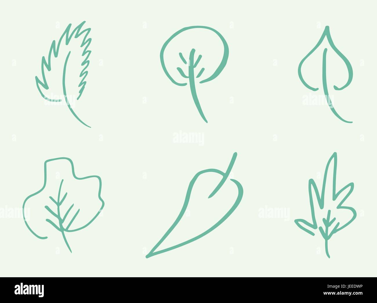 Vector icon of various outline leaves Stock Vector