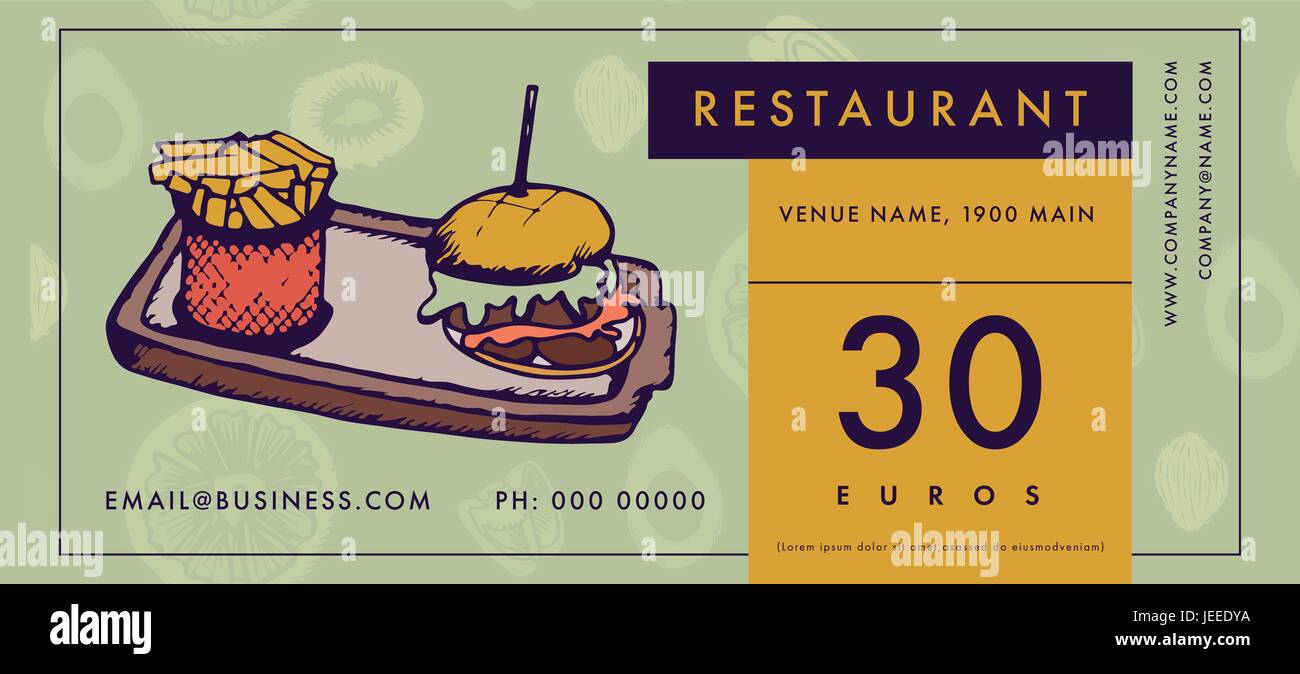 Greeting card with burger and restaurant text Stock Vector
