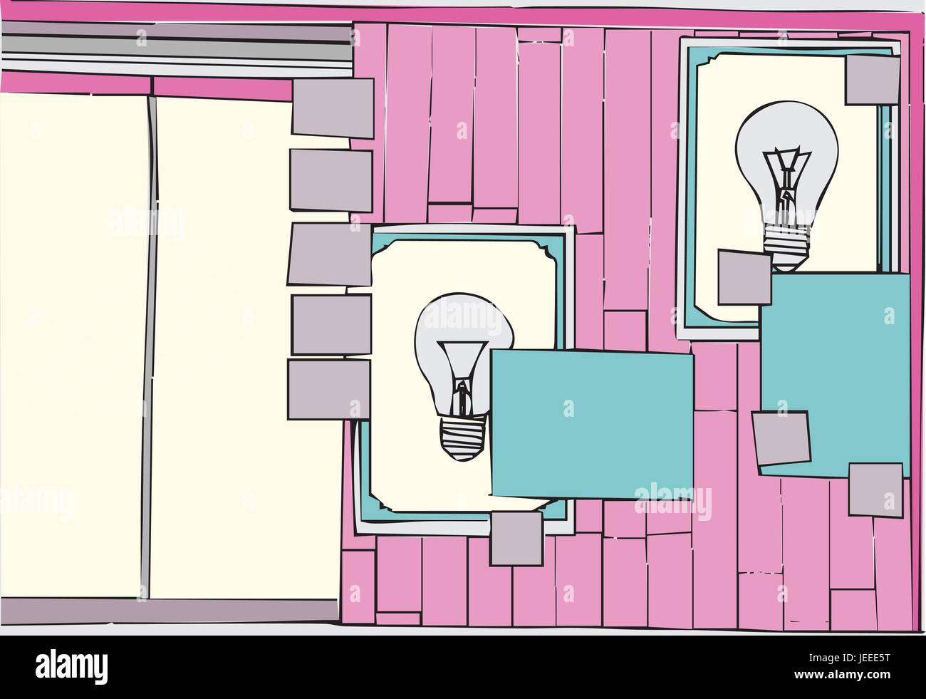 Light bulbs and sticky notes on bulletin board Stock Vector Image & Art