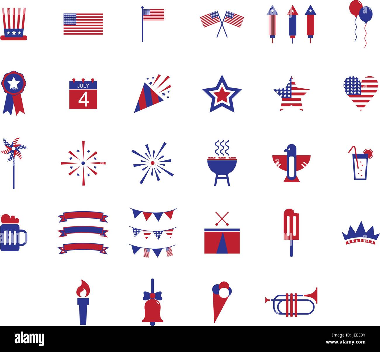 Independence day flat color icons Stock Vector