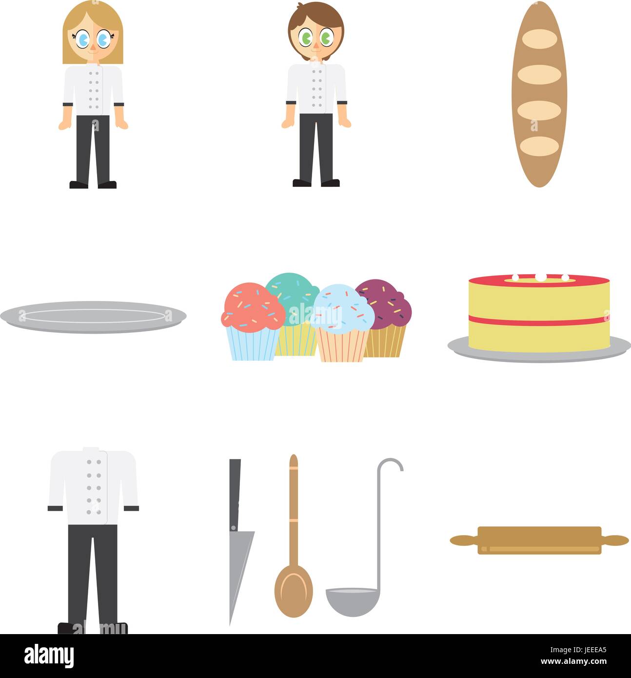 Vector icons of male and female bakers Stock Vector