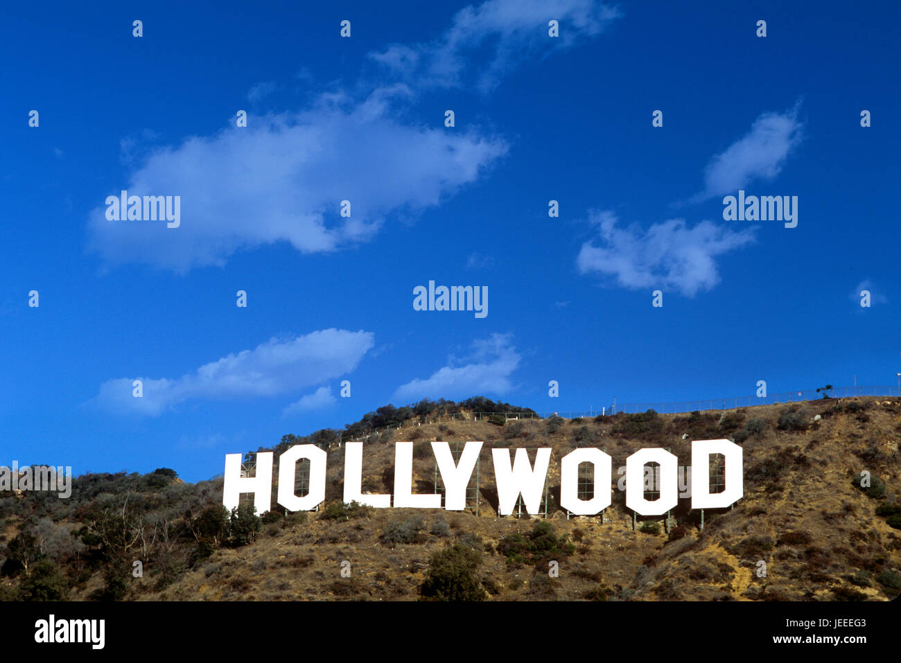 The iconic  Hollywood Sign in the Hollywood Hills above Los Angeles, CA. Stock Photo
