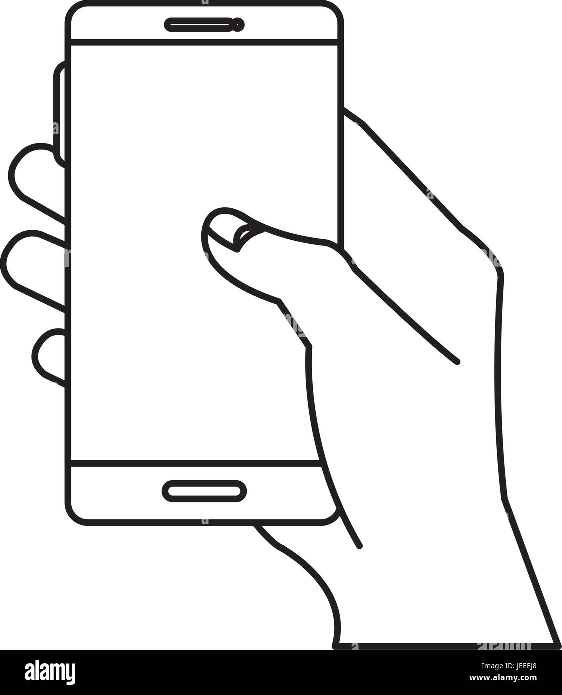 hand human with smartphone device isolated icon vector illustration ...