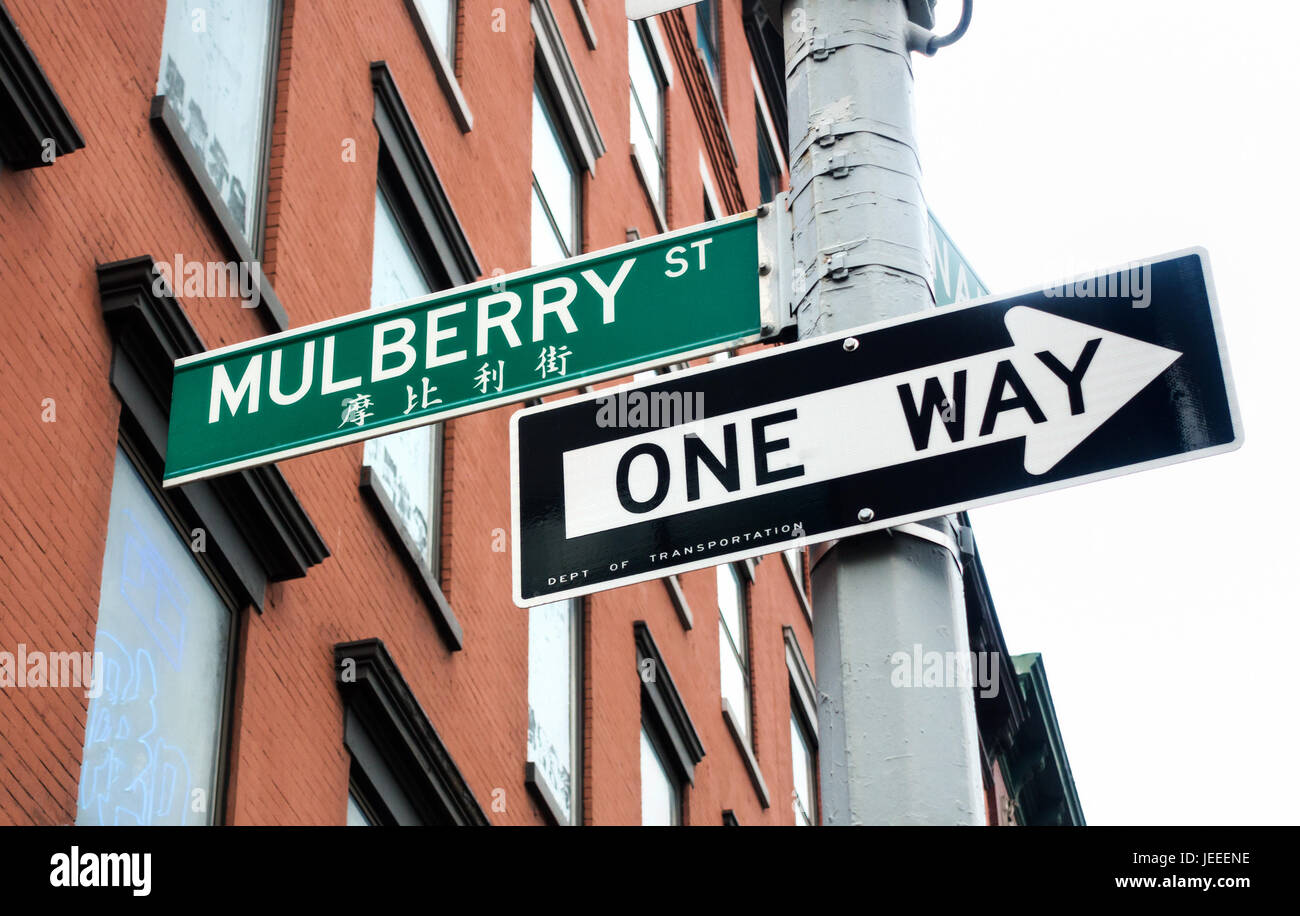 A Mulberry Street sign at the crossing with Canal Street in both