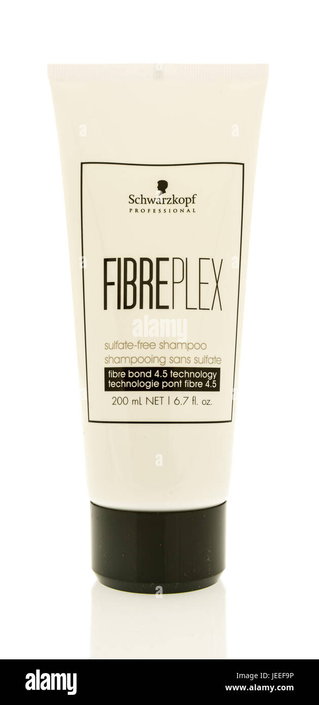 Winneconne, WI -23 June 2017: A bottle of Fibreplex shampoo on an isolated background Stock Photo
