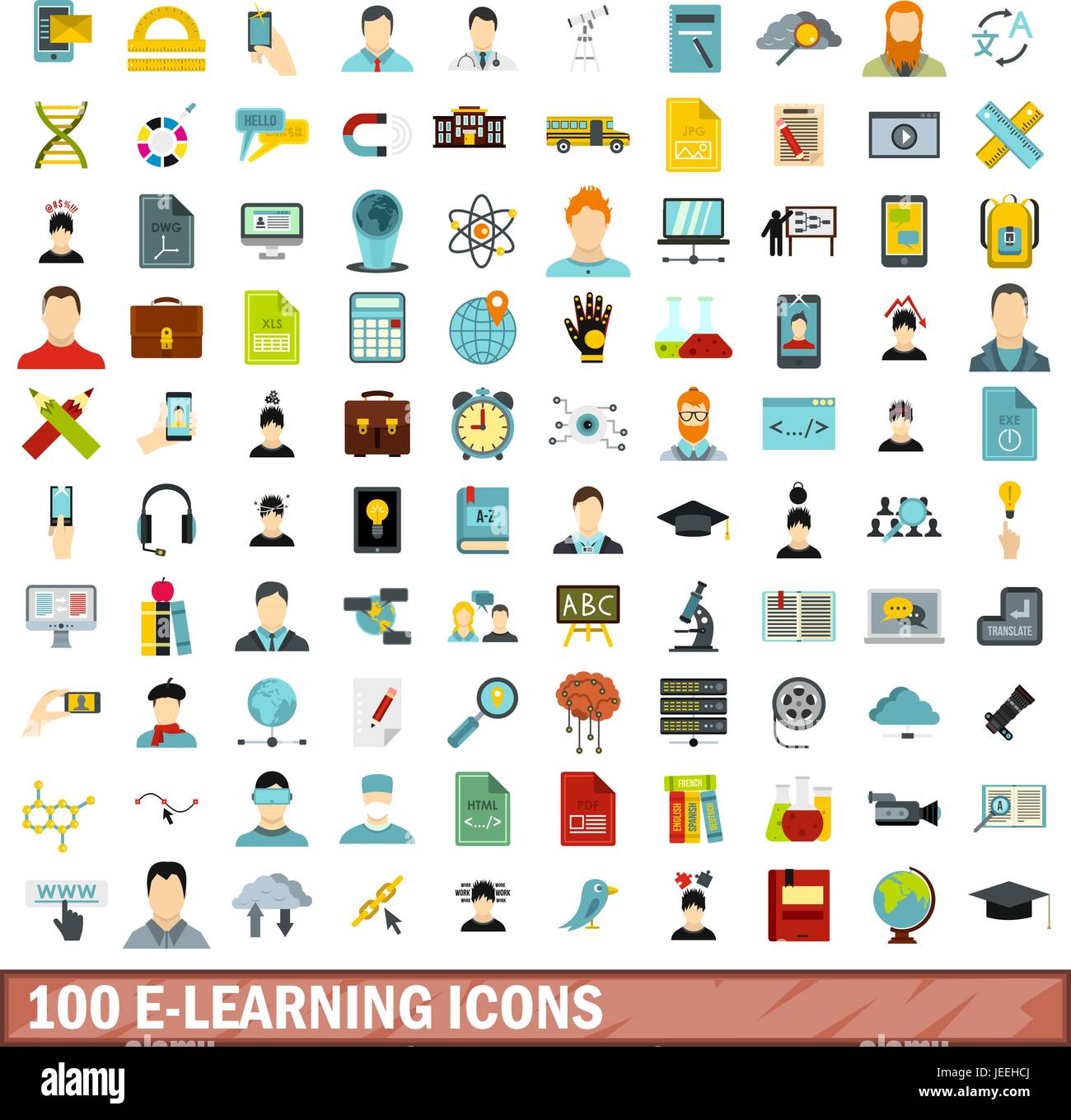 100 e-learning icons set, flat style Stock Vector Image & Art - Alamy