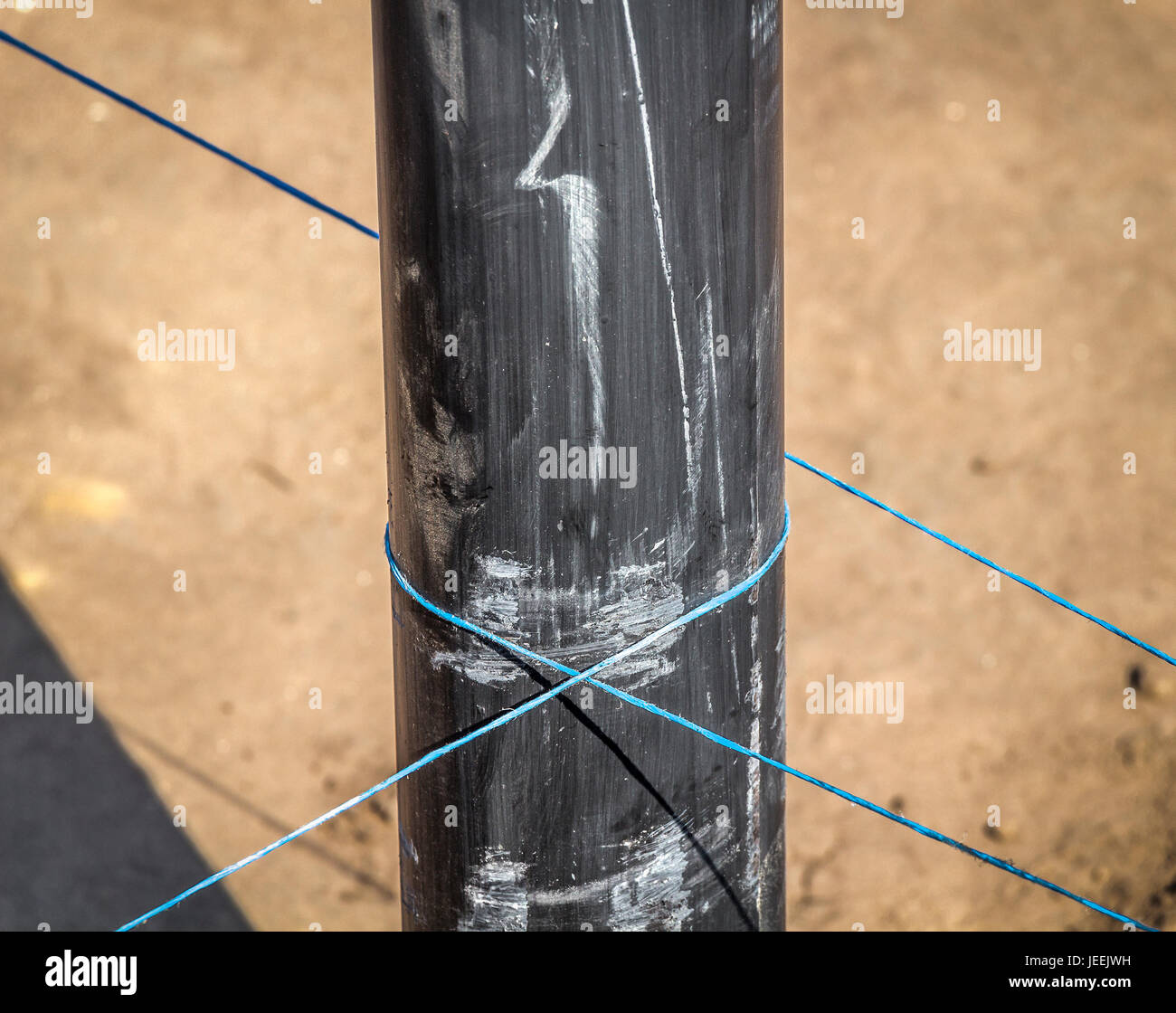 Installation of piles on site with the help of rope construction Stock