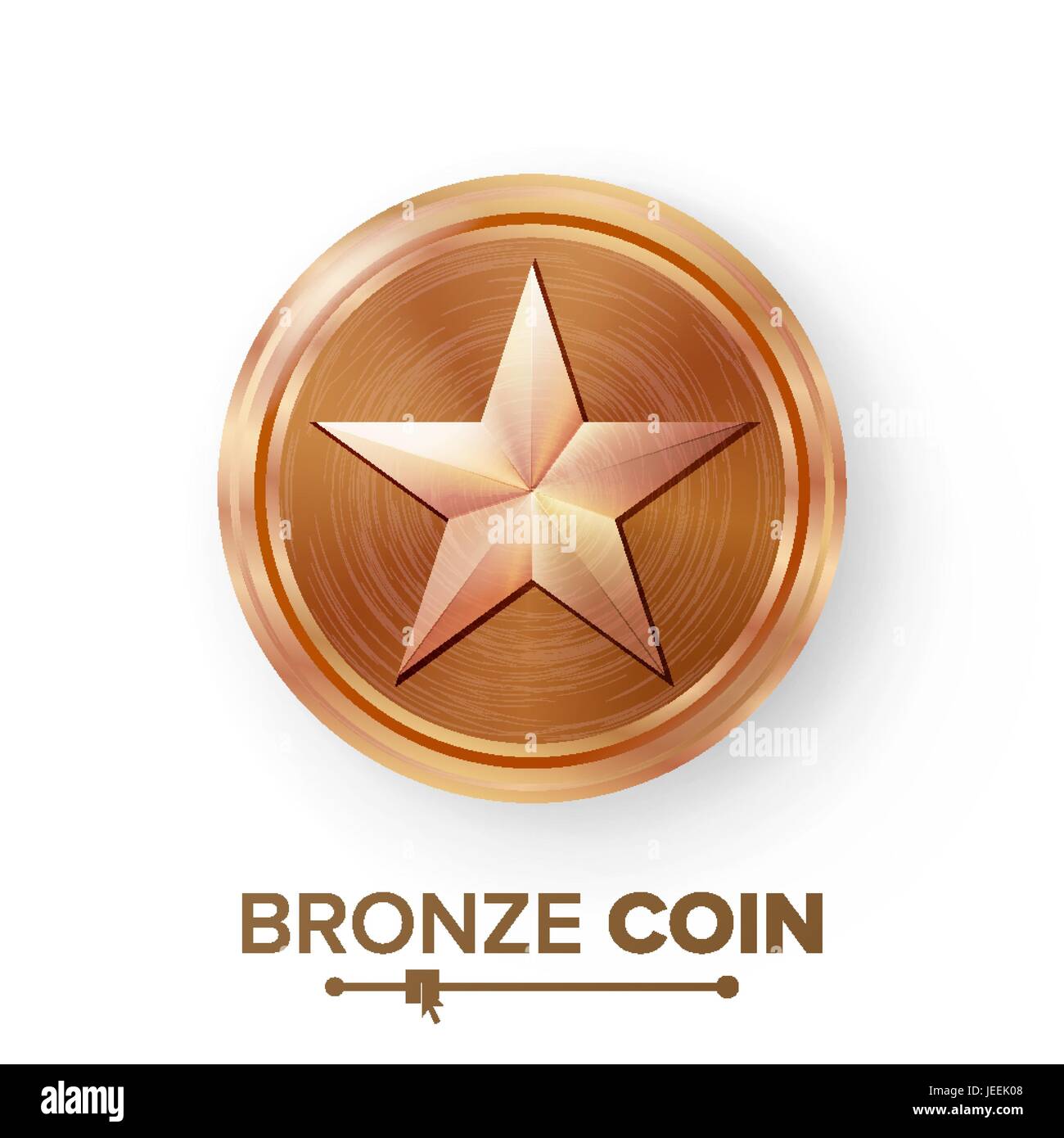 Game Bronze Coin Vector With Star. Realistic Bronze Achievement Icon
