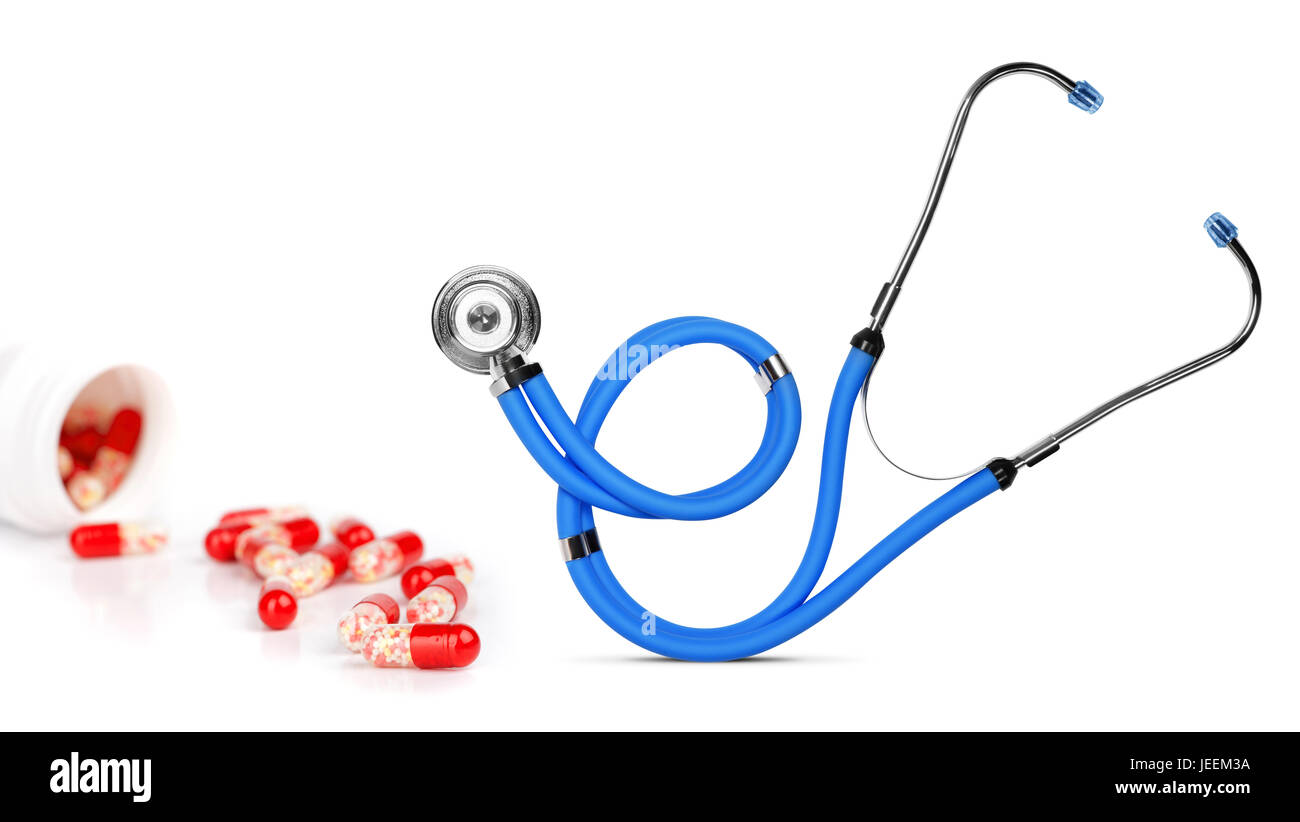 stethoscope with tablets isolated on white background Stock Photo - Alamy