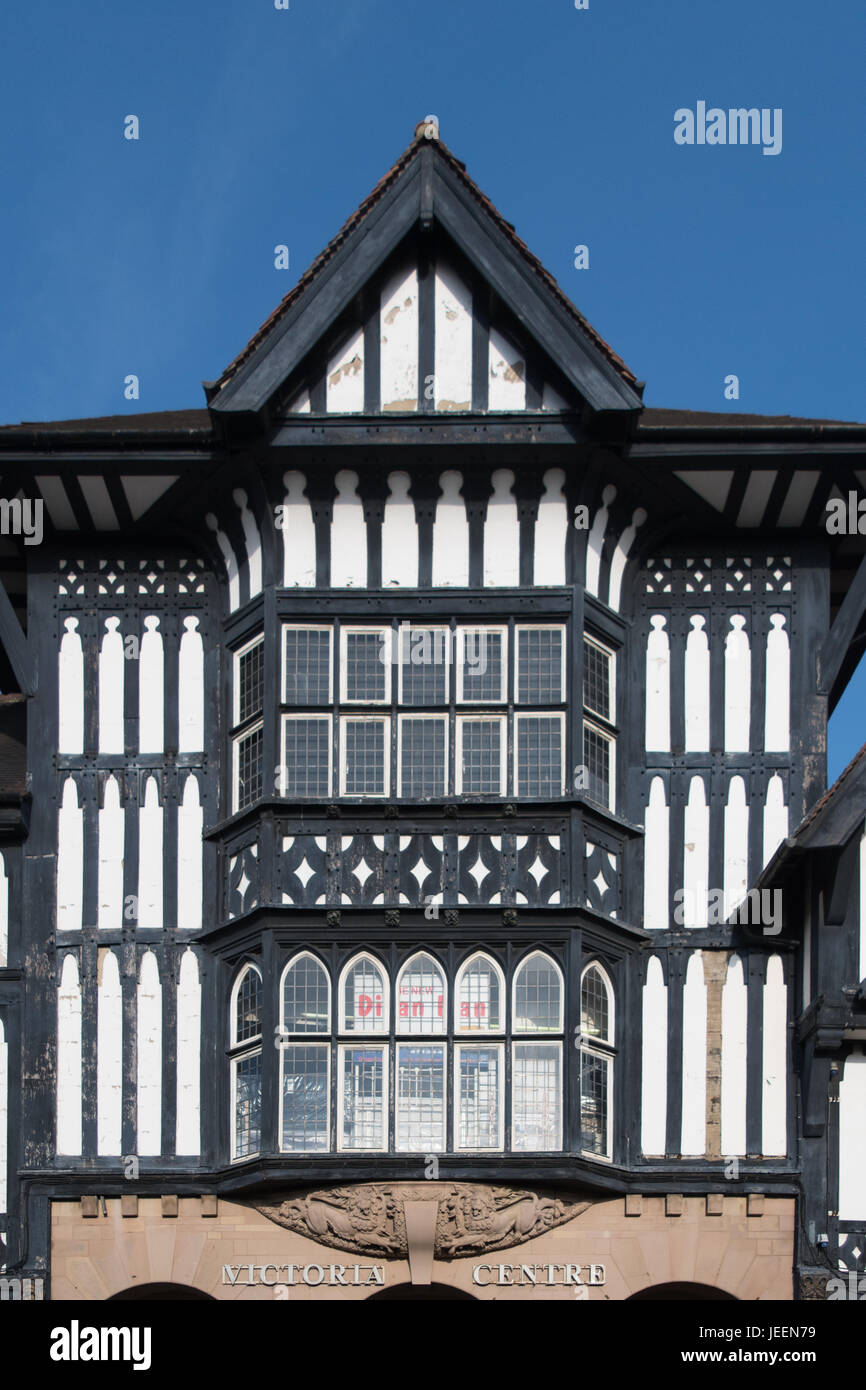 Mock Tudor timber framed building known as the Victoria Centre in Chesterfield Town Centre Stock Photo