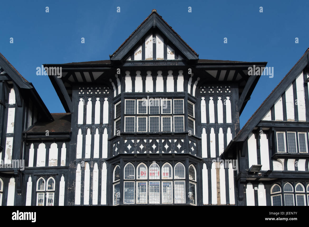 Mock Tudor timber framed building known as the Victoria Centre in Chesterfield Town Centre Stock Photo