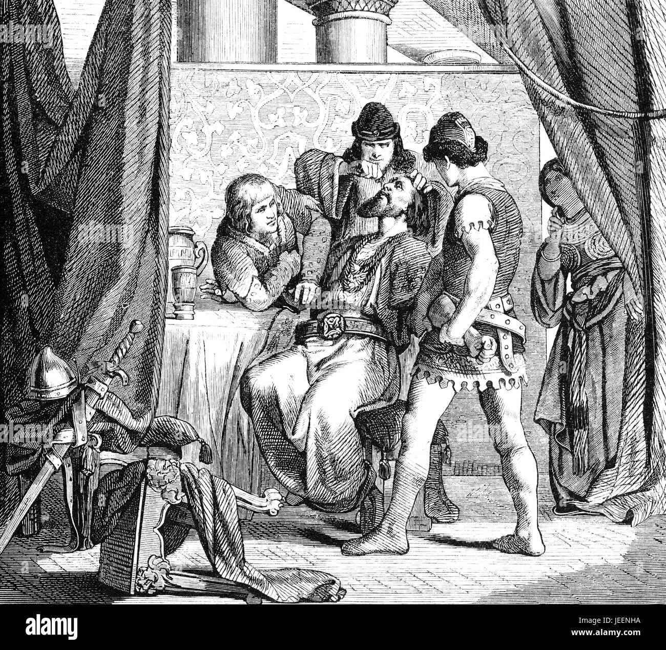 Adaloald, 602–628, the Lombard king of Italy from 616 to 626, being forced to drink poison Stock Photo