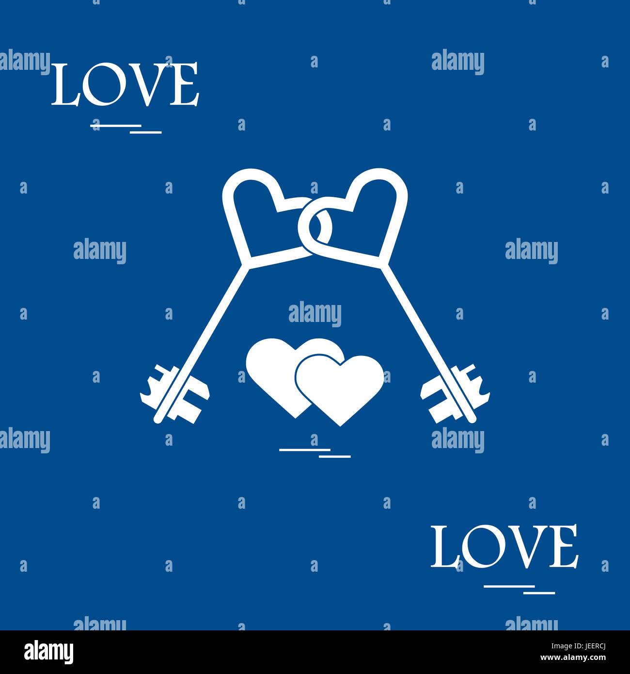 Cute vector illustration of love symbols heart key icon and two hearts