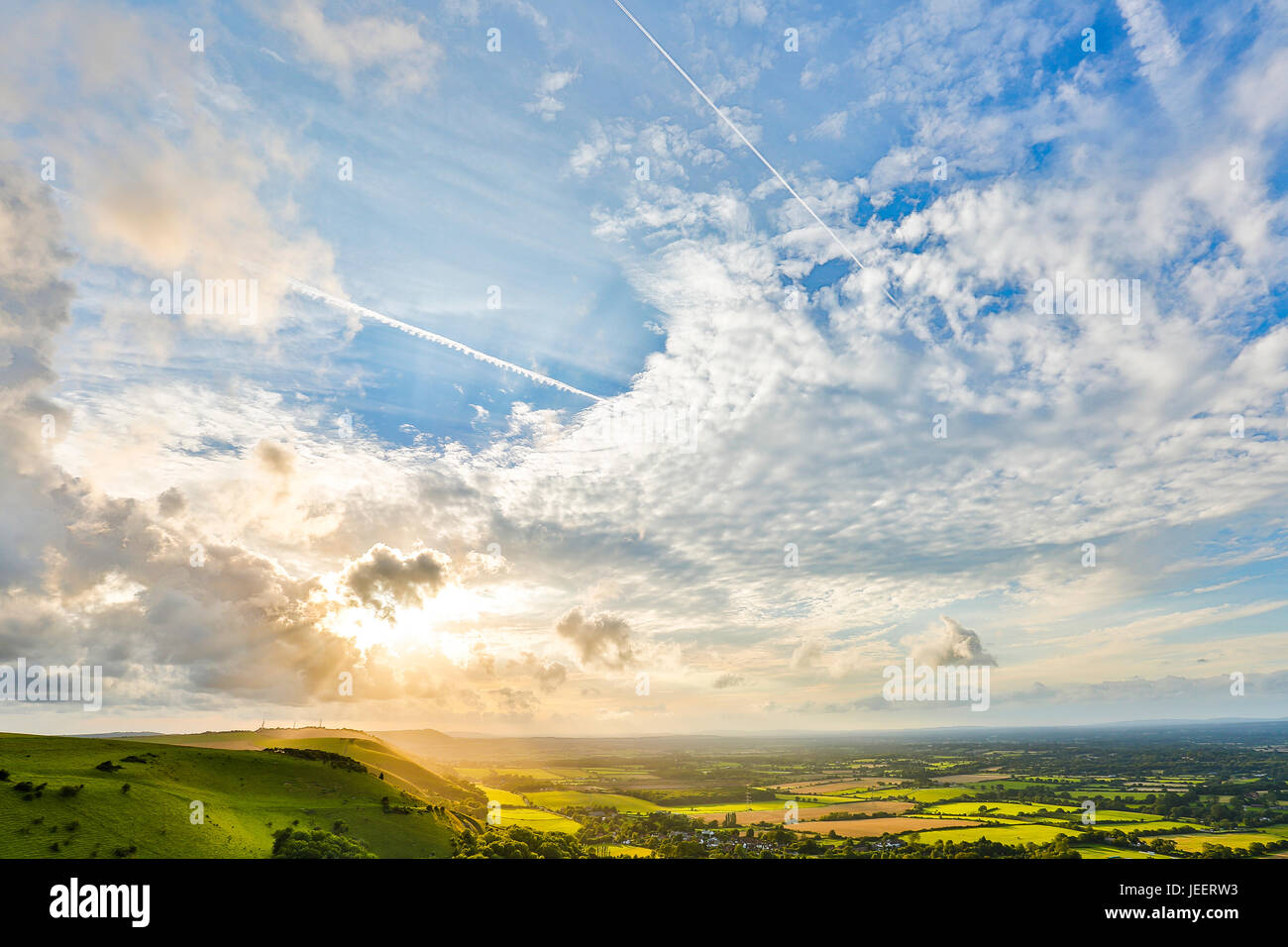 Devil's Dyke is a 100m deep V-shaped valley on the South Downs Way in southern England, near Brighton and Hove. Perfect  for walking and gliding Stock Photo