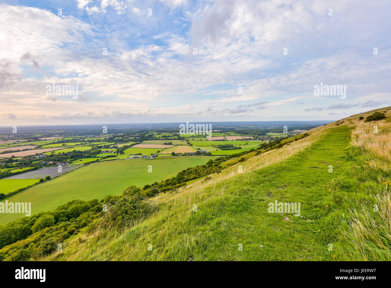 Devil's Dyke is a 100m deep V-shaped valley on the South Downs Way in southern England, near Brighton and Hove. Perfect  for walking and gliding Stock Photo