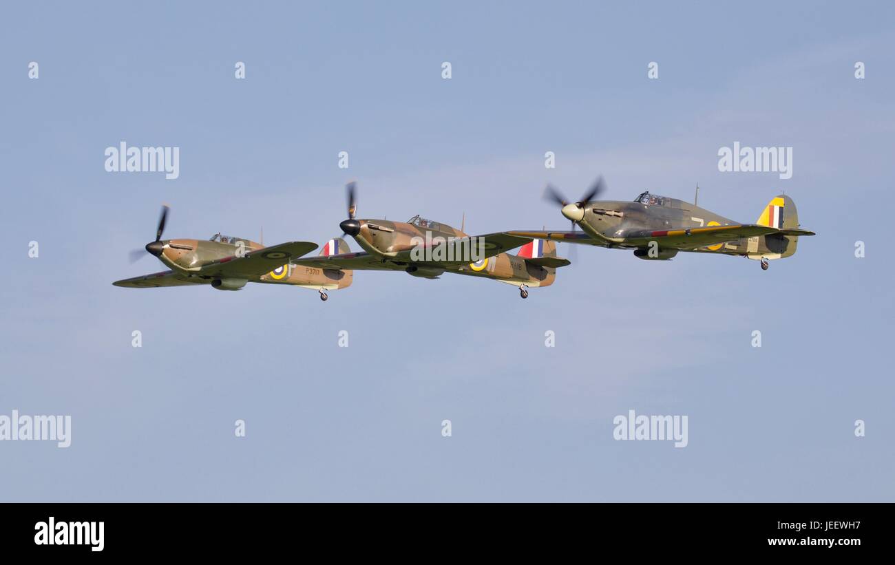 Three Hawker Hurricanes flying together at Shuttleworth Stock Photo Alamy