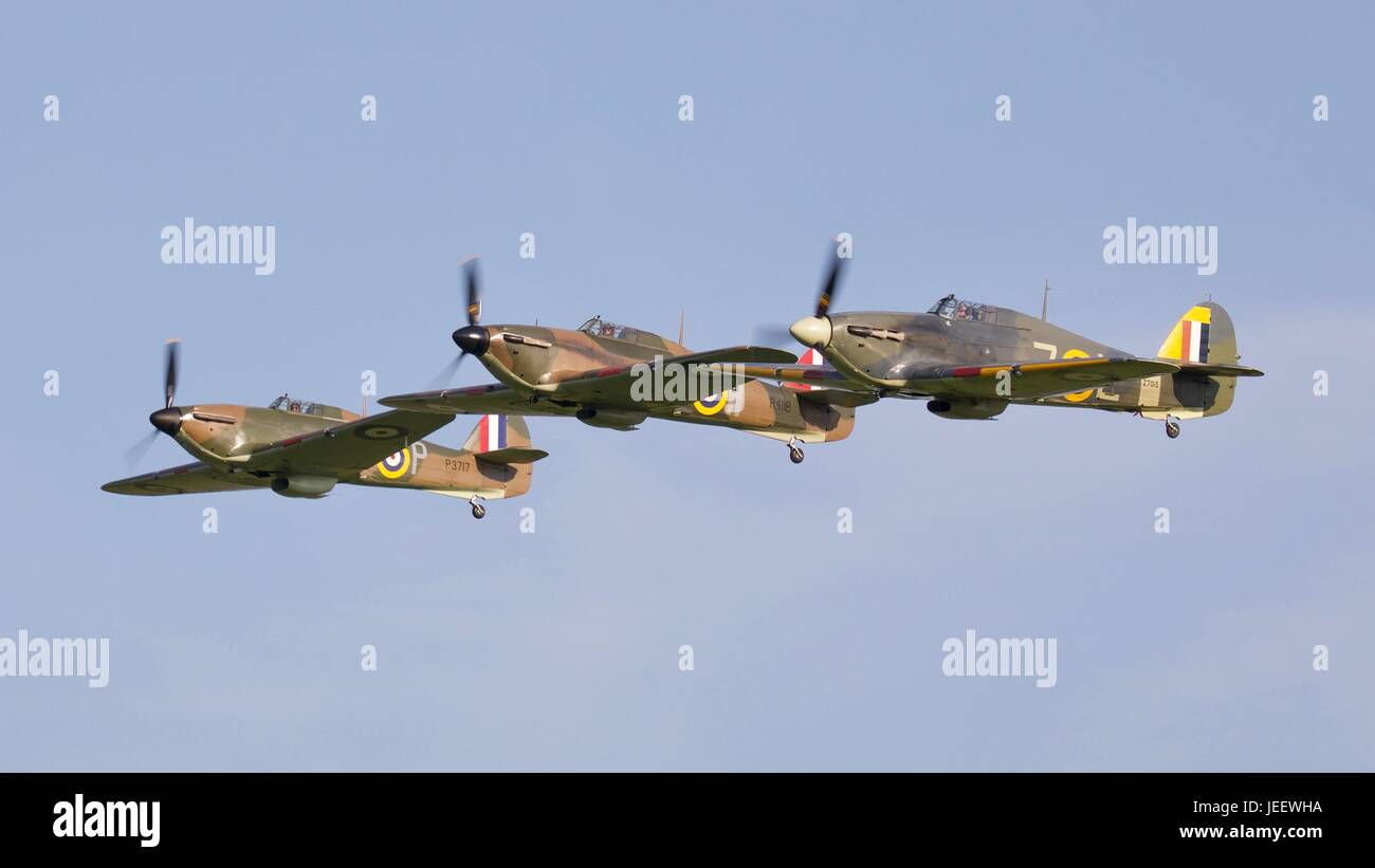 Three Hawker Hurricanes flying together at Shuttleworth Stock Photo Alamy