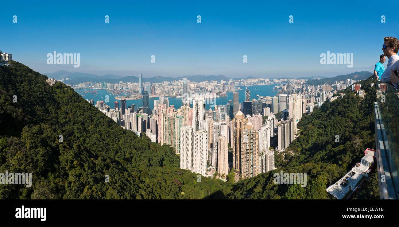 Horizontal panoramic aerial cityscape of Hong Kong, China. Stock Photo