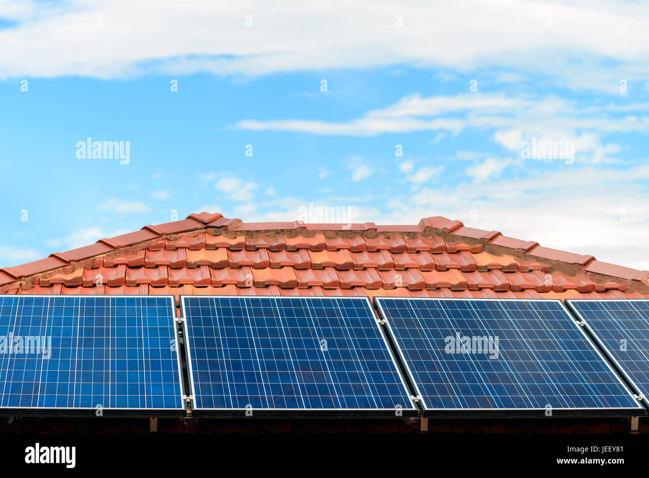 Solar panels installed on the house roof in one of the Melbourne suburbs, Victoria, Australia Stock Photo