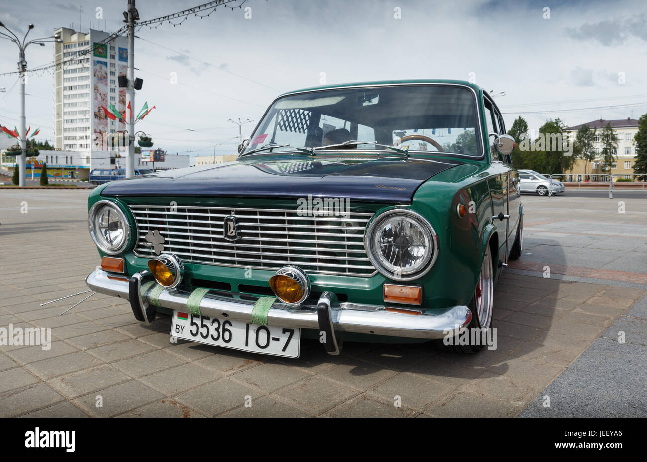 Compact car VAZ 2102 at exibition of vintage cars. Summer. Belarus