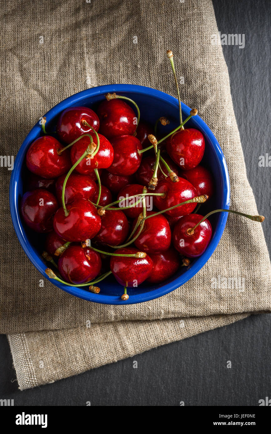 Top View Sweet Merry Cherry In Blue Bowl On Black Slate Stone Stock Photo Alamy Top View Sweet Merry Cherry In Blue Bowl On Black Slate Stone Stock Photo Alamy