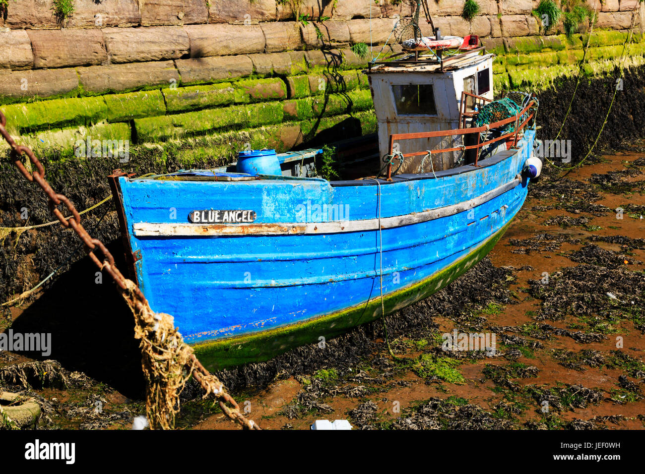 Berwick fishing boat at low tide . Berwick upon Tweed. Englands most