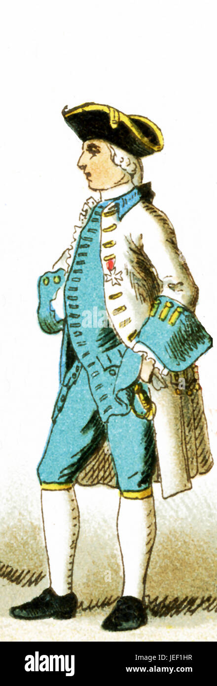 The figure represented here is a French officer from 1700 to 1750 A.D. The illustration dates to 1882. Stock Photo