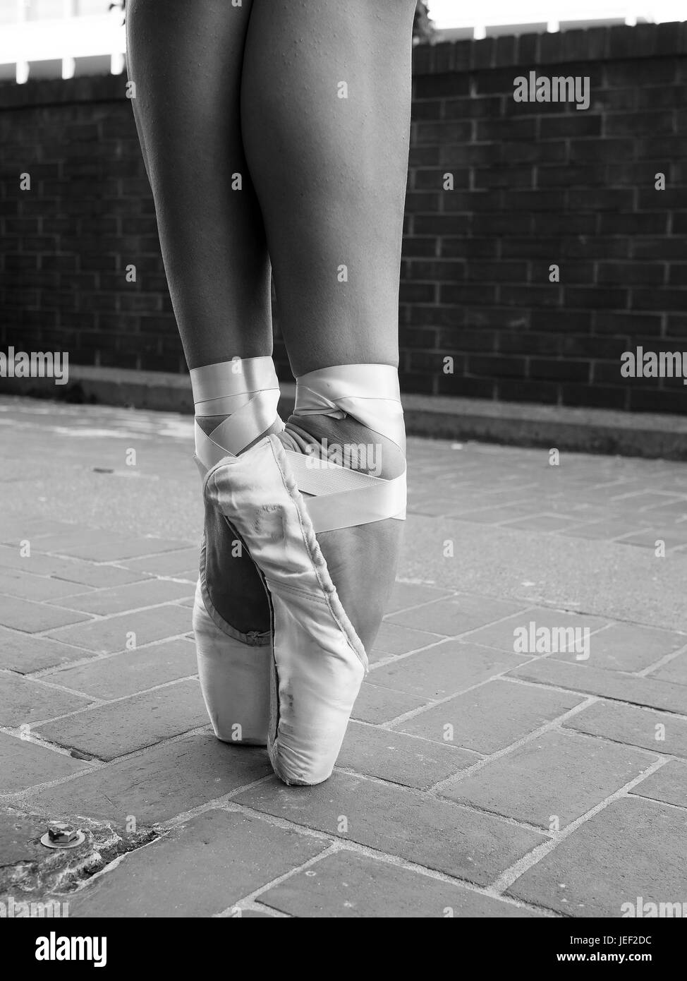 Black and white version of En pointe A ballet dancer in her ballet