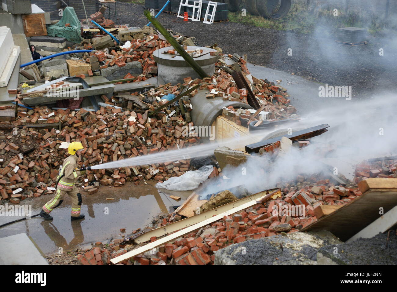 terrorist attack in city, damage and destruction Stock Photo