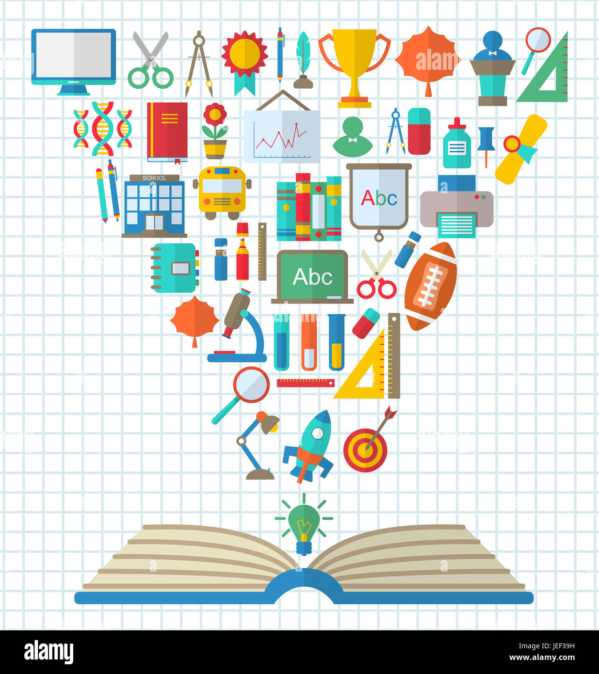 Illustration Set of Education Flat Colorful Simple Icons and Textbook ...